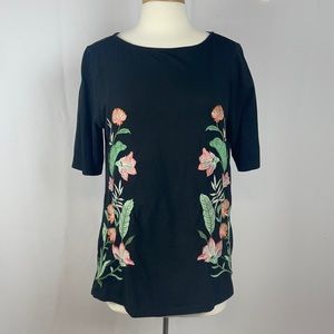 Ann Taylor Factory Floral Embroidered T Shirt